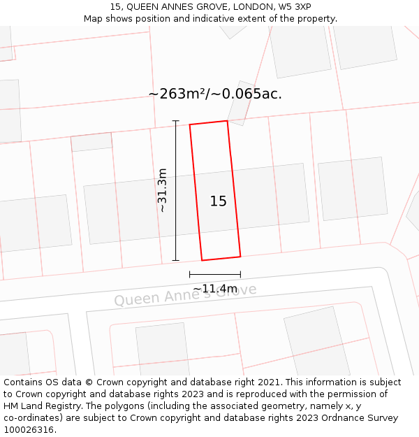 15, QUEEN ANNES GROVE, LONDON, W5 3XP: Plot and title map