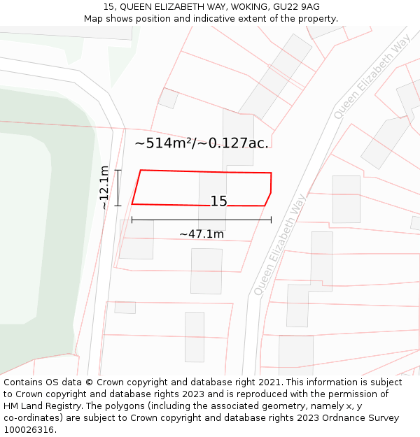 15, QUEEN ELIZABETH WAY, WOKING, GU22 9AG: Plot and title map