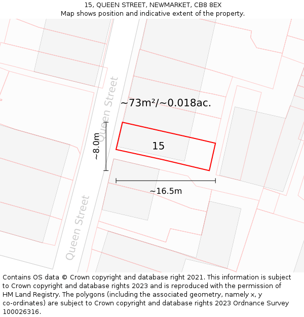 15, QUEEN STREET, NEWMARKET, CB8 8EX: Plot and title map