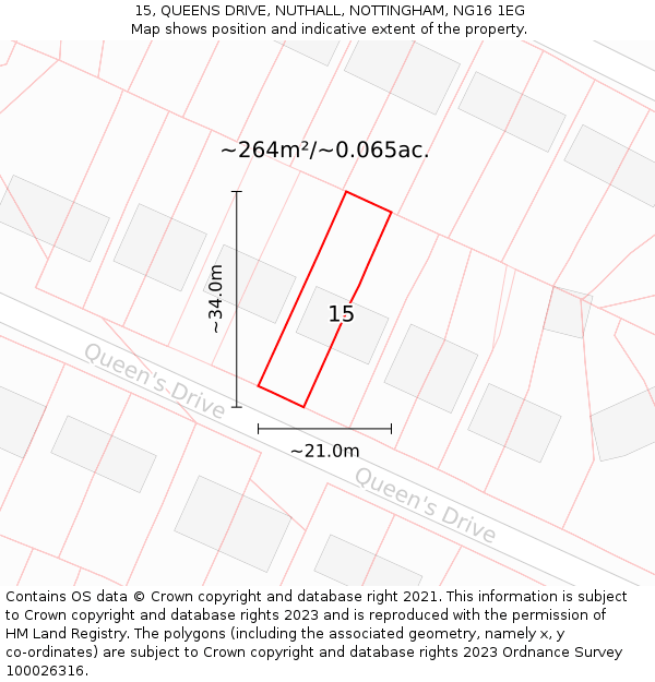 15, QUEENS DRIVE, NUTHALL, NOTTINGHAM, NG16 1EG: Plot and title map