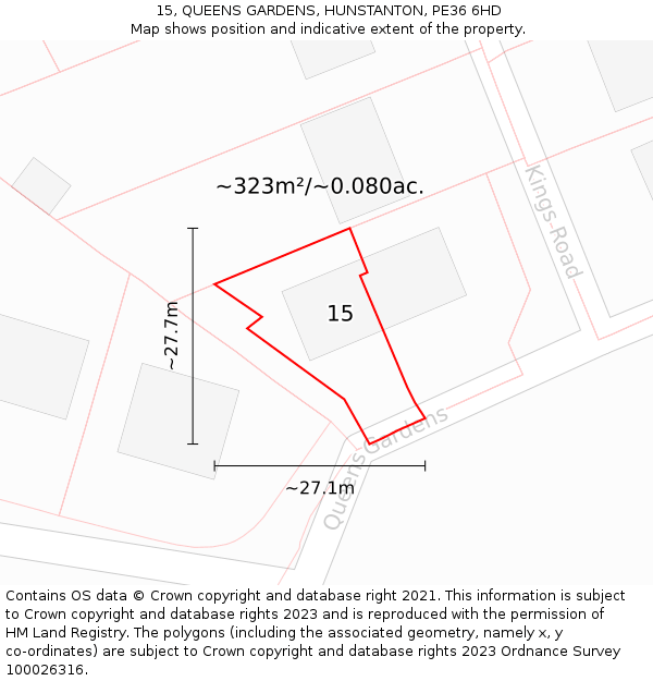 15, QUEENS GARDENS, HUNSTANTON, PE36 6HD: Plot and title map