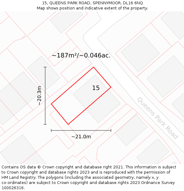 15, QUEENS PARK ROAD, SPENNYMOOR, DL16 6NQ: Plot and title map