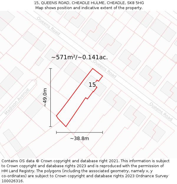 15, QUEENS ROAD, CHEADLE HULME, CHEADLE, SK8 5HG: Plot and title map