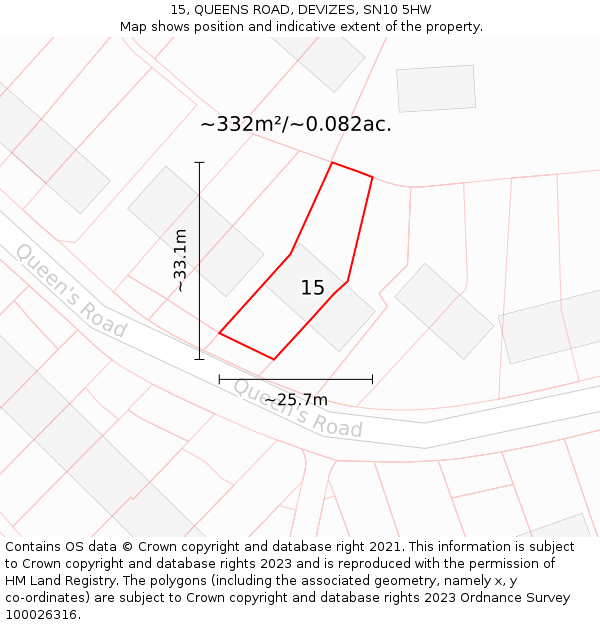 15, QUEENS ROAD, DEVIZES, SN10 5HW: Plot and title map