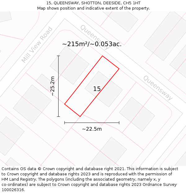 15, QUEENSWAY, SHOTTON, DEESIDE, CH5 1HT: Plot and title map