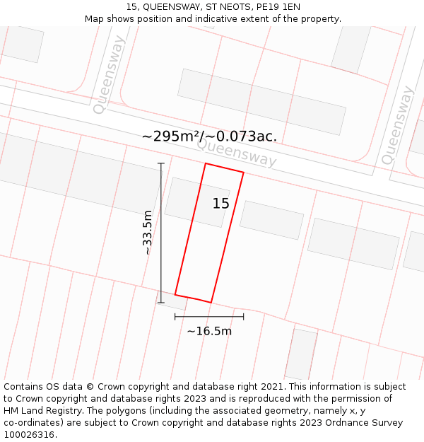 15, QUEENSWAY, ST NEOTS, PE19 1EN: Plot and title map