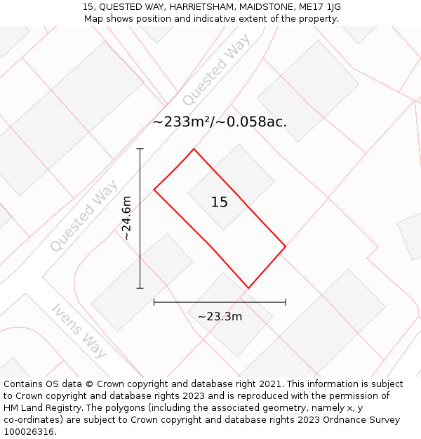15, QUESTED WAY, HARRIETSHAM, MAIDSTONE, ME17 1JG: Plot and title map