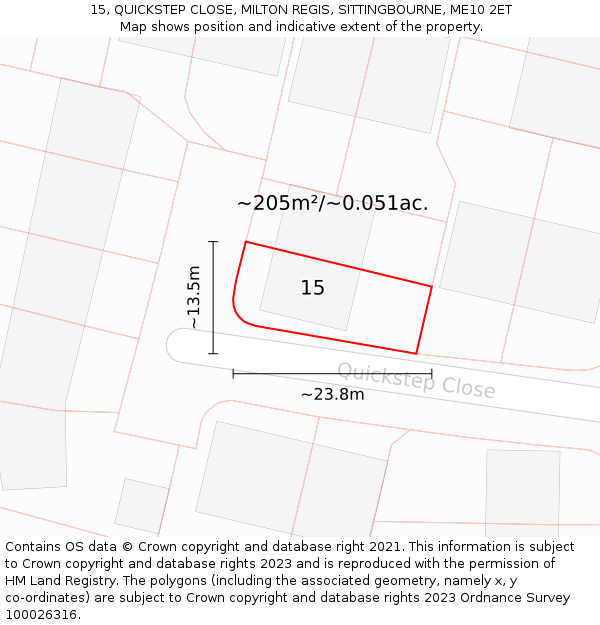 15, QUICKSTEP CLOSE, MILTON REGIS, SITTINGBOURNE, ME10 2ET: Plot and title map