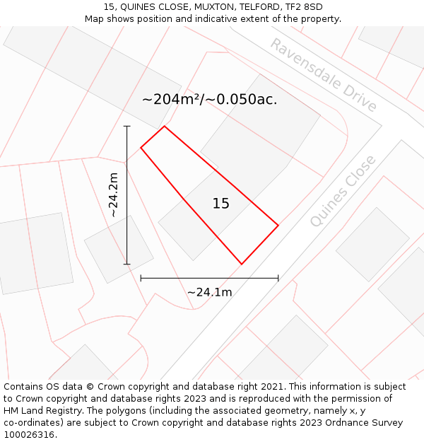 15, QUINES CLOSE, MUXTON, TELFORD, TF2 8SD: Plot and title map