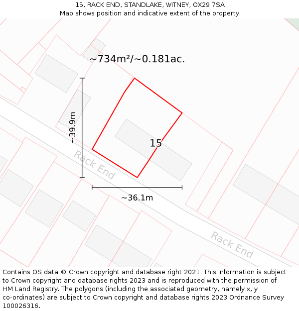 15, RACK END, STANDLAKE, WITNEY, OX29 7SA: Plot and title map
