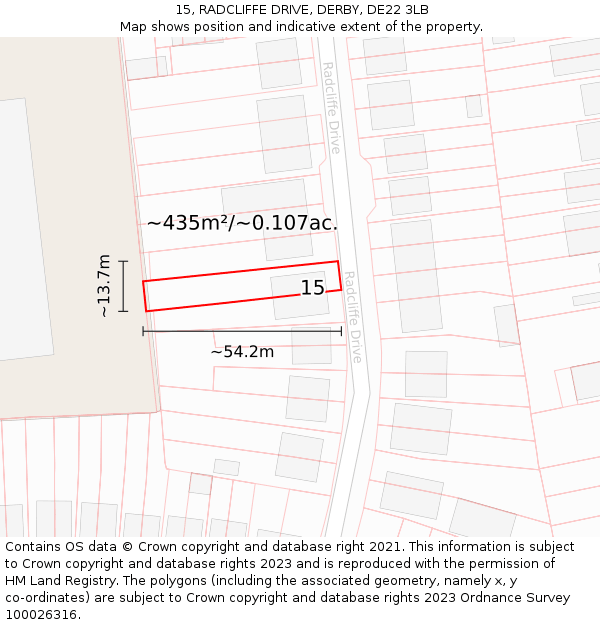 15, RADCLIFFE DRIVE, DERBY, DE22 3LB: Plot and title map