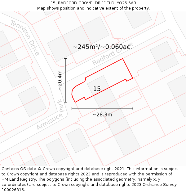 15, RADFORD GROVE, DRIFFIELD, YO25 5AR: Plot and title map