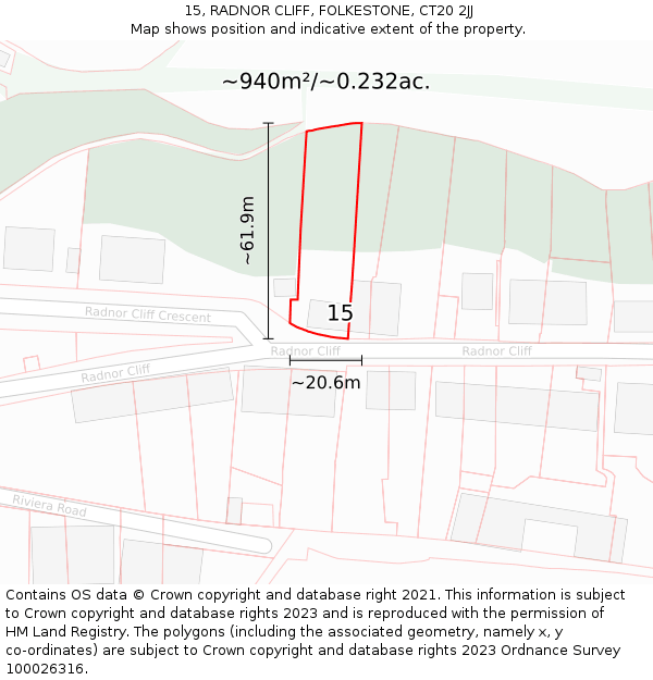 15, RADNOR CLIFF, FOLKESTONE, CT20 2JJ: Plot and title map