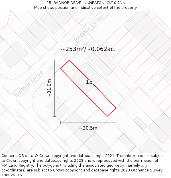 15, RADNOR DRIVE, NUNEATON, CV10 7NN: Plot and title map