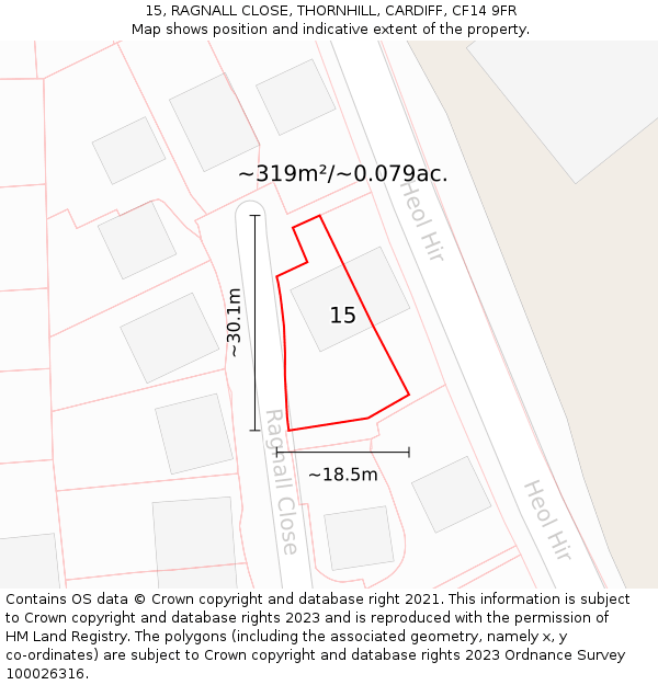15, RAGNALL CLOSE, THORNHILL, CARDIFF, CF14 9FR: Plot and title map
