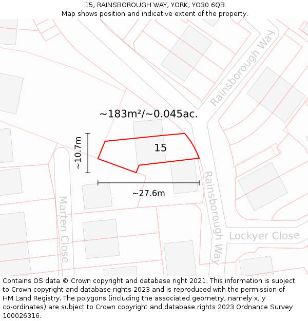 15, RAINSBOROUGH WAY, YORK, YO30 6QB: Plot and title map