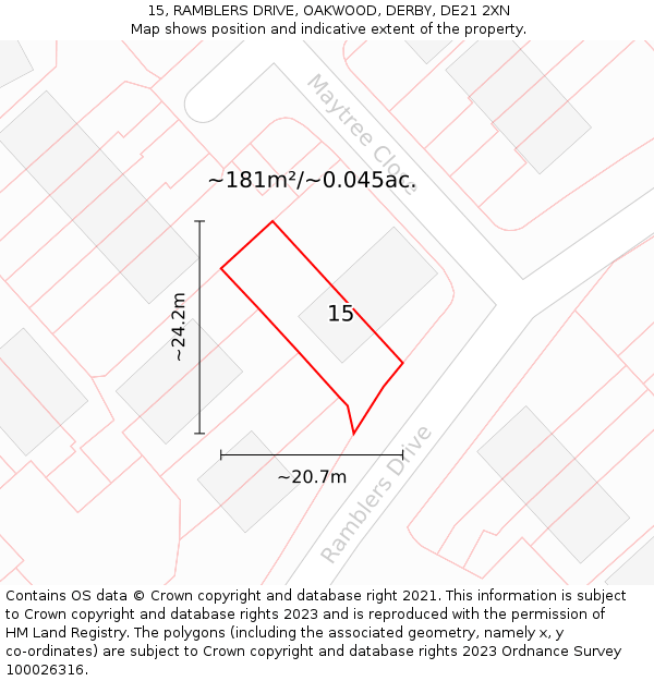 15, RAMBLERS DRIVE, OAKWOOD, DERBY, DE21 2XN: Plot and title map