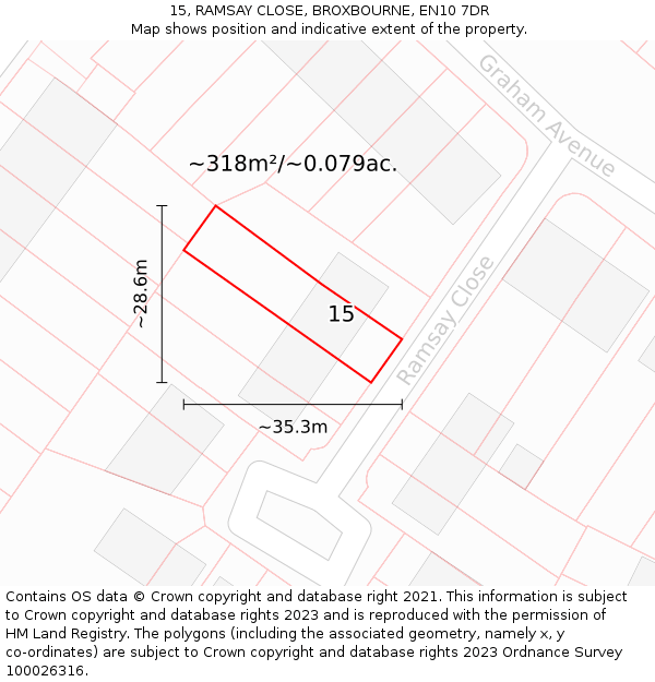 15, RAMSAY CLOSE, BROXBOURNE, EN10 7DR: Plot and title map
