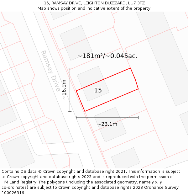 15, RAMSAY DRIVE, LEIGHTON BUZZARD, LU7 3FZ: Plot and title map