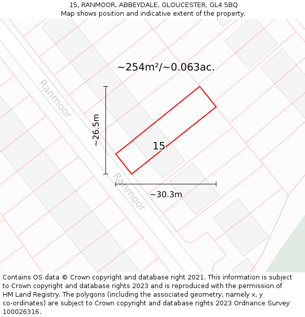 15, RANMOOR, ABBEYDALE, GLOUCESTER, GL4 5BQ: Plot and title map