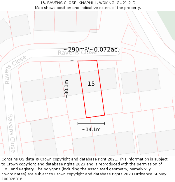 15, RAVENS CLOSE, KNAPHILL, WOKING, GU21 2LD: Plot and title map