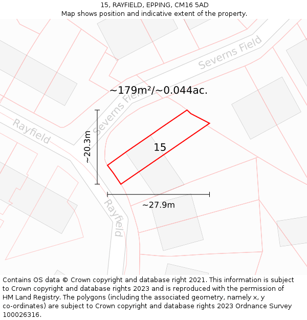 15, RAYFIELD, EPPING, CM16 5AD: Plot and title map