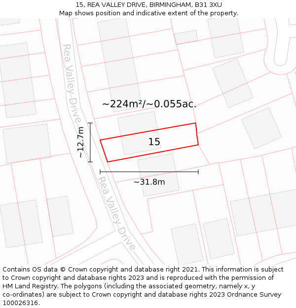 15, REA VALLEY DRIVE, BIRMINGHAM, B31 3XU: Plot and title map