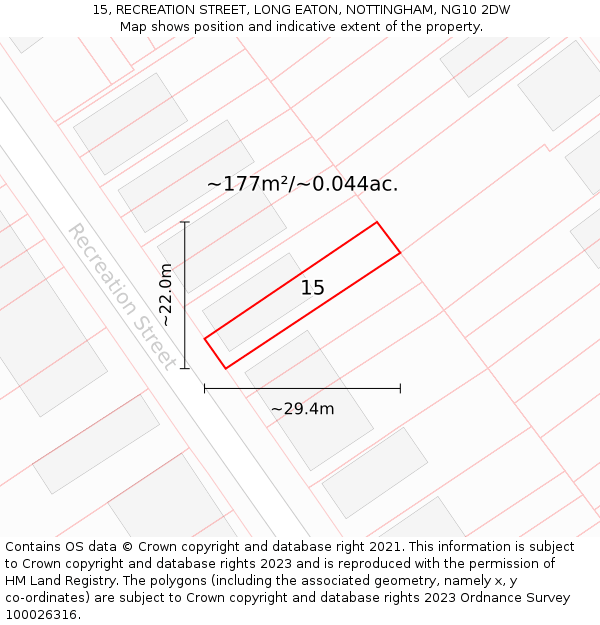 15, RECREATION STREET, LONG EATON, NOTTINGHAM, NG10 2DW: Plot and title map