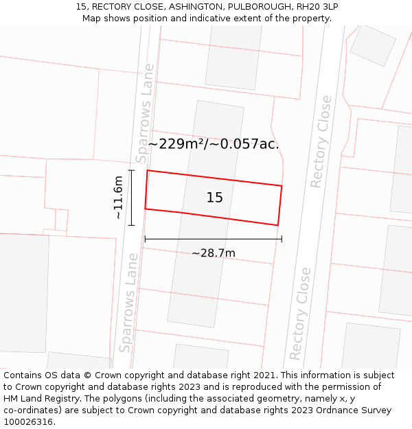 15, RECTORY CLOSE, ASHINGTON, PULBOROUGH, RH20 3LP: Plot and title map