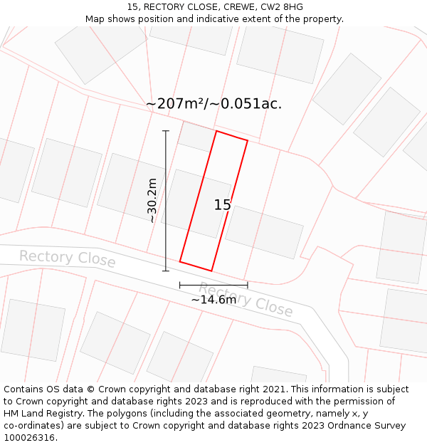 15, RECTORY CLOSE, CREWE, CW2 8HG: Plot and title map