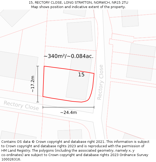 15, RECTORY CLOSE, LONG STRATTON, NORWICH, NR15 2TU: Plot and title map