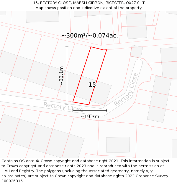 15, RECTORY CLOSE, MARSH GIBBON, BICESTER, OX27 0HT: Plot and title map