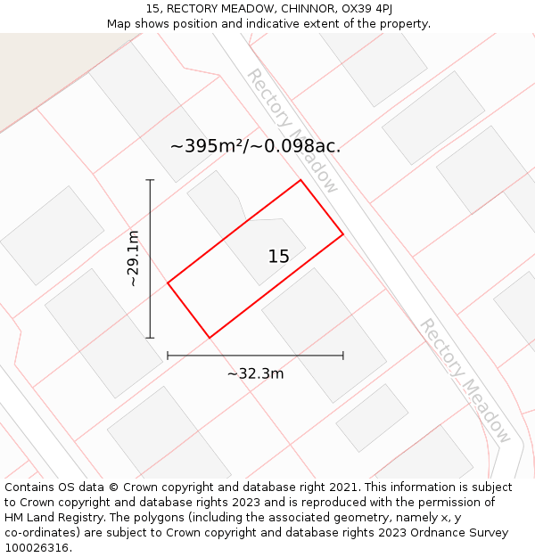 15, RECTORY MEADOW, CHINNOR, OX39 4PJ: Plot and title map
