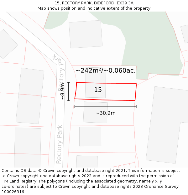 15, RECTORY PARK, BIDEFORD, EX39 3AJ: Plot and title map