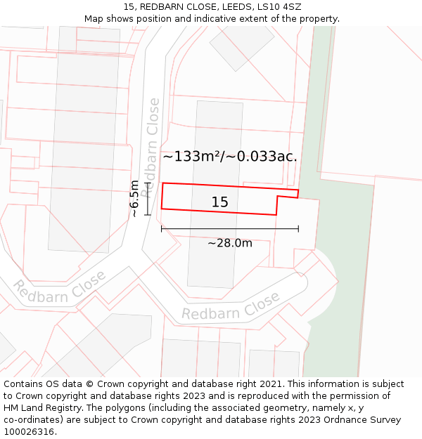15, REDBARN CLOSE, LEEDS, LS10 4SZ: Plot and title map