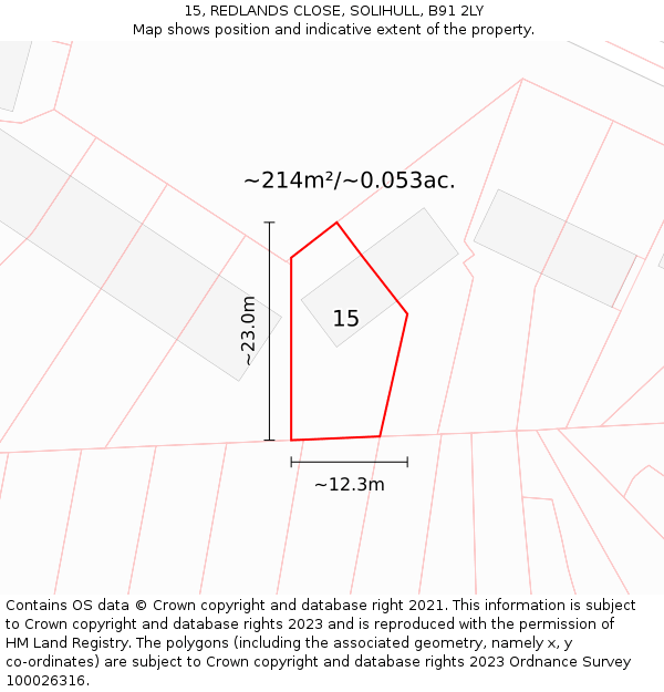 15, REDLANDS CLOSE, SOLIHULL, B91 2LY: Plot and title map