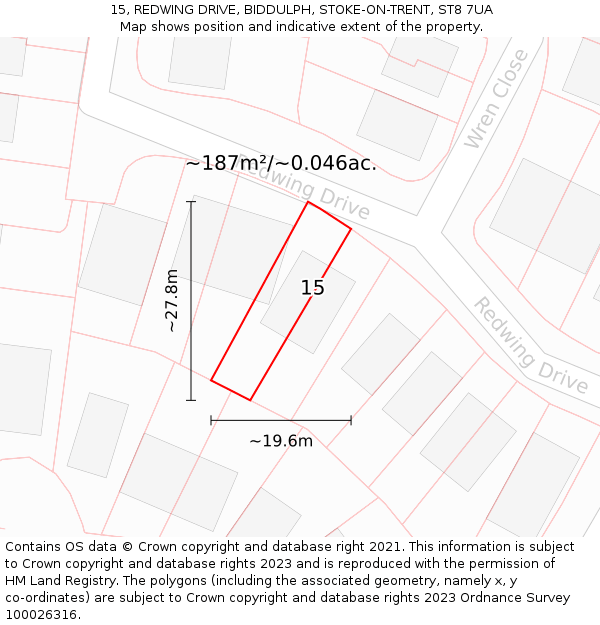 15, REDWING DRIVE, BIDDULPH, STOKE-ON-TRENT, ST8 7UA: Plot and title map