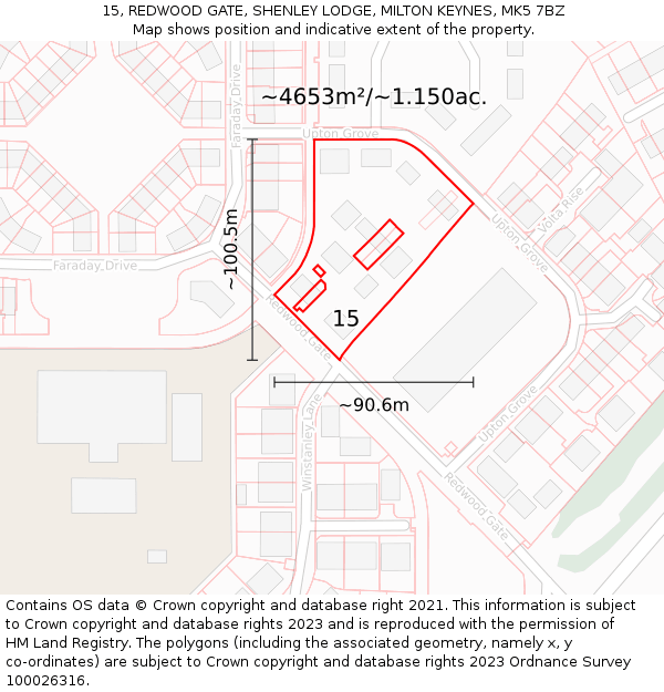 15, REDWOOD GATE, SHENLEY LODGE, MILTON KEYNES, MK5 7BZ: Plot and title map