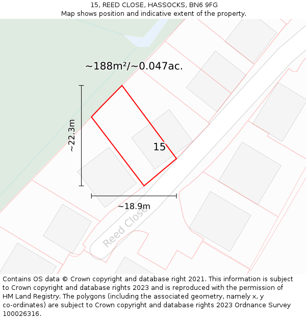 15, REED CLOSE, HASSOCKS, BN6 9FG: Plot and title map