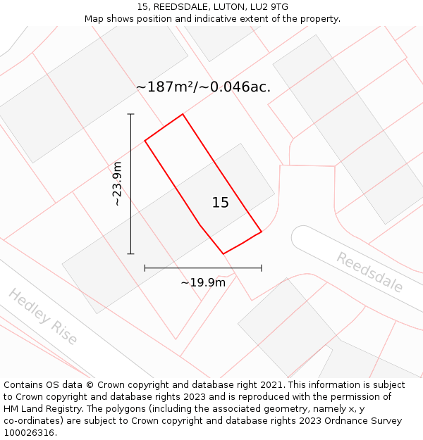 15, REEDSDALE, LUTON, LU2 9TG: Plot and title map