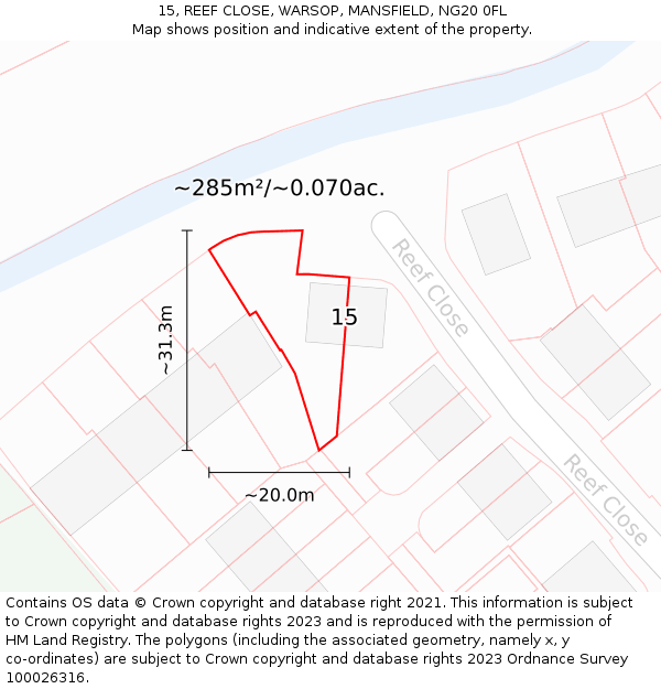 15, REEF CLOSE, WARSOP, MANSFIELD, NG20 0FL: Plot and title map