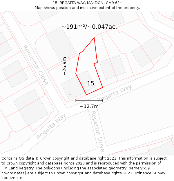 15, REGATTA WAY, MALDON, CM9 6FH: Plot and title map