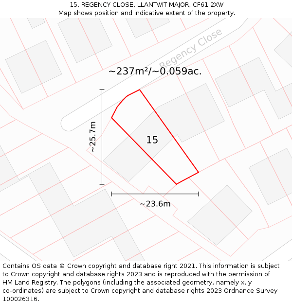 15, REGENCY CLOSE, LLANTWIT MAJOR, CF61 2XW: Plot and title map