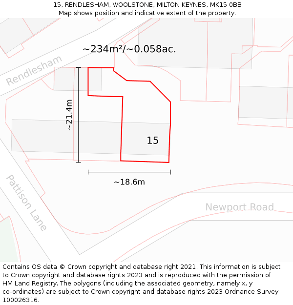 15, RENDLESHAM, WOOLSTONE, MILTON KEYNES, MK15 0BB: Plot and title map