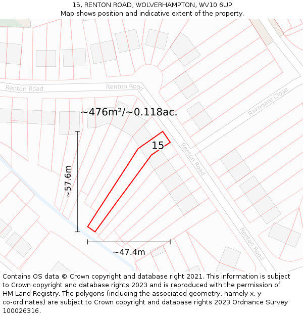 15, RENTON ROAD, WOLVERHAMPTON, WV10 6UP: Plot and title map