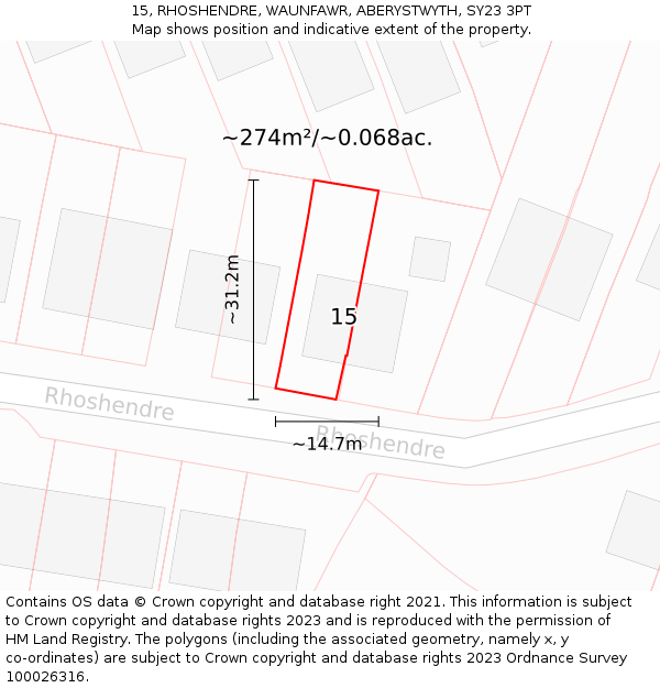 15, RHOSHENDRE, WAUNFAWR, ABERYSTWYTH, SY23 3PT: Plot and title map