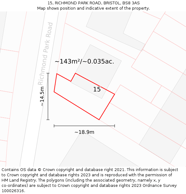 15, RICHMOND PARK ROAD, BRISTOL, BS8 3AS: Plot and title map