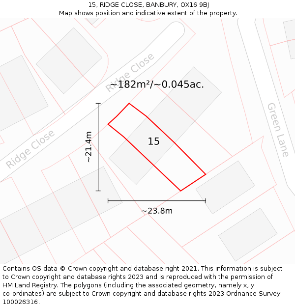 15, RIDGE CLOSE, BANBURY, OX16 9BJ: Plot and title map