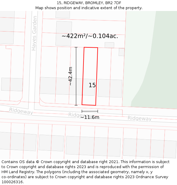 15, RIDGEWAY, BROMLEY, BR2 7DF: Plot and title map