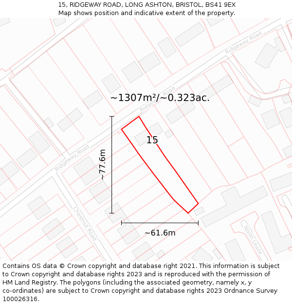 15, RIDGEWAY ROAD, LONG ASHTON, BRISTOL, BS41 9EX: Plot and title map